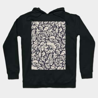 Cream Hemlock Print on Charcoal Grey -  Floral Repeat Pattern Hoodie